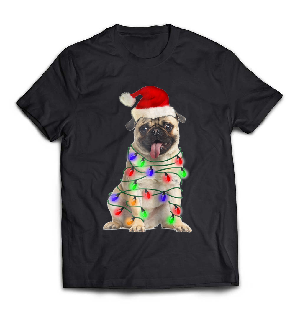 “Pug Santa Christmas Light T-Shirt” – A Fun and Festive Tee for Dog Lovers